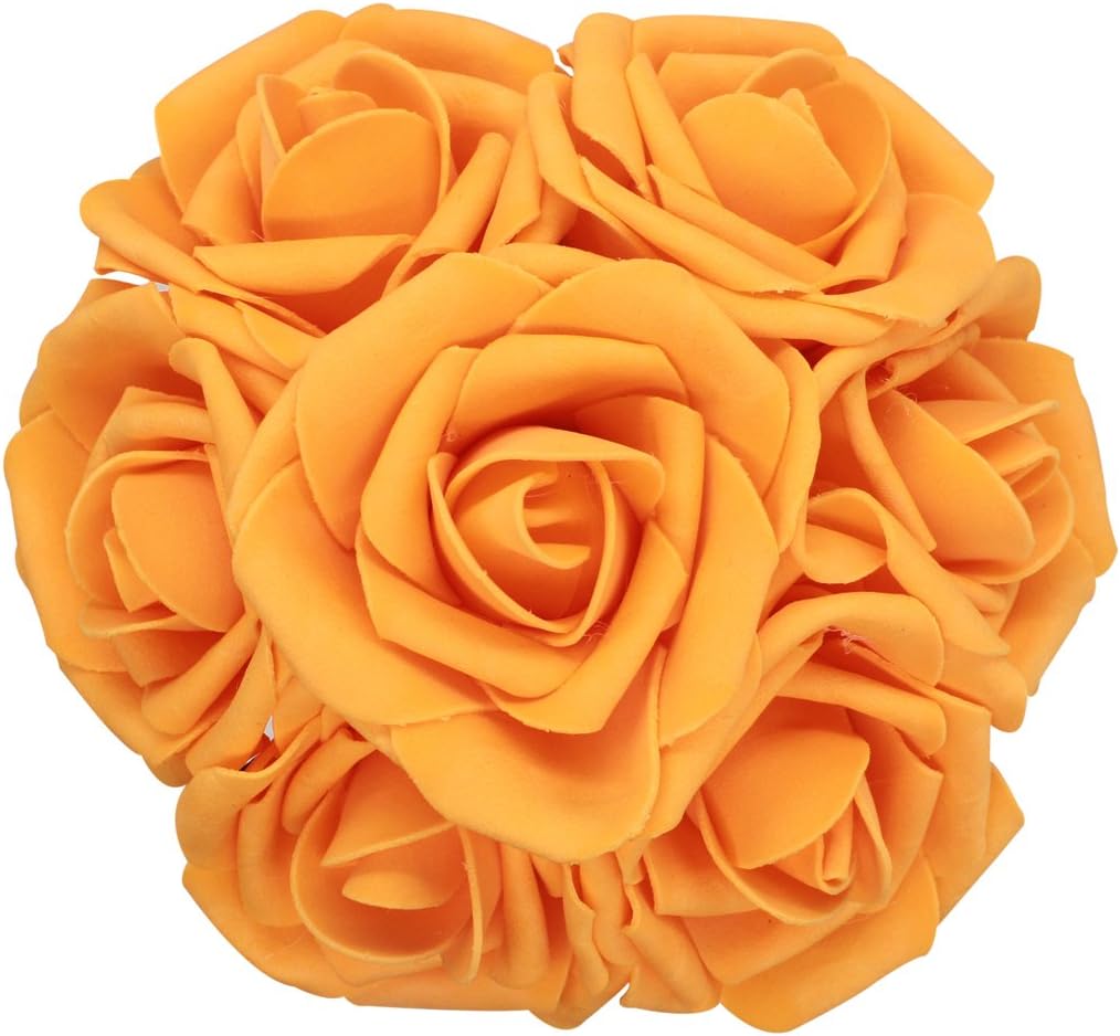 50pcs Artificial Flower，Real Touch Artificial Foam Roses Decoration DIY for Wedding Bridesmaid Bridal Bouquet Centerpieces Party (50, Orange)