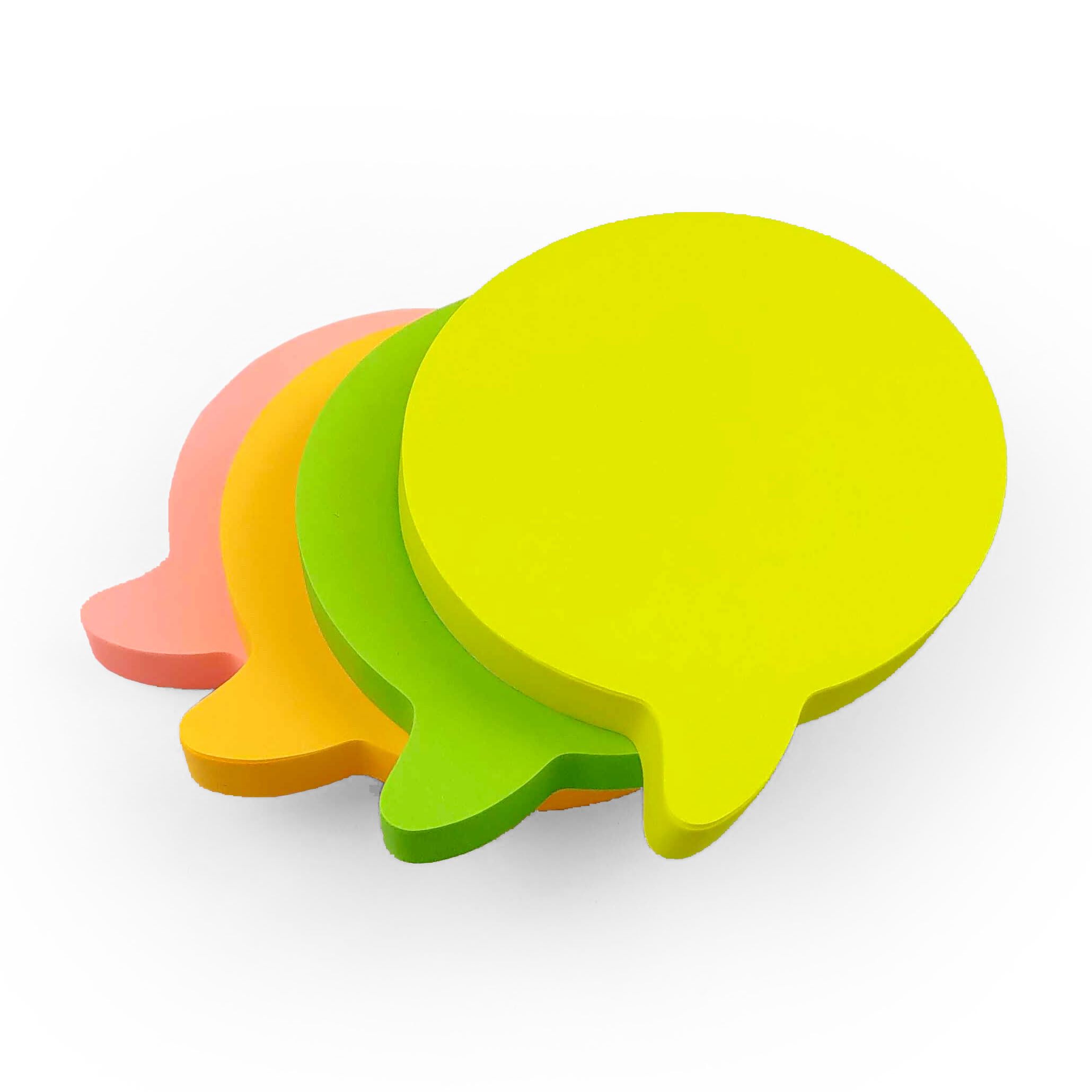 4 Pack Sticky Notes | Pastel or Bright Colours - Choose from Shapes: Square, Rectangle, Heart, Speech Bubble | Set of 4 Pads (100 Sheets Each - 400 Sheets in Total) (Speech Bubble, Neon)