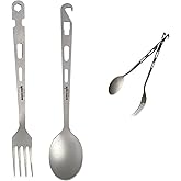 Dawn Deer Titanium Fork Spoon Knife Set - Camping Tongs | Ultralight Backpacking Utensils, Travel Cutlery Set, Heat-Resistant