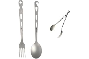 Dawn Deer Titanium Fork Spoon Knife Set - Camping Tongs | Ultralight Backpacking Utensils, Travel Cutlery Set, Heat-Resistant