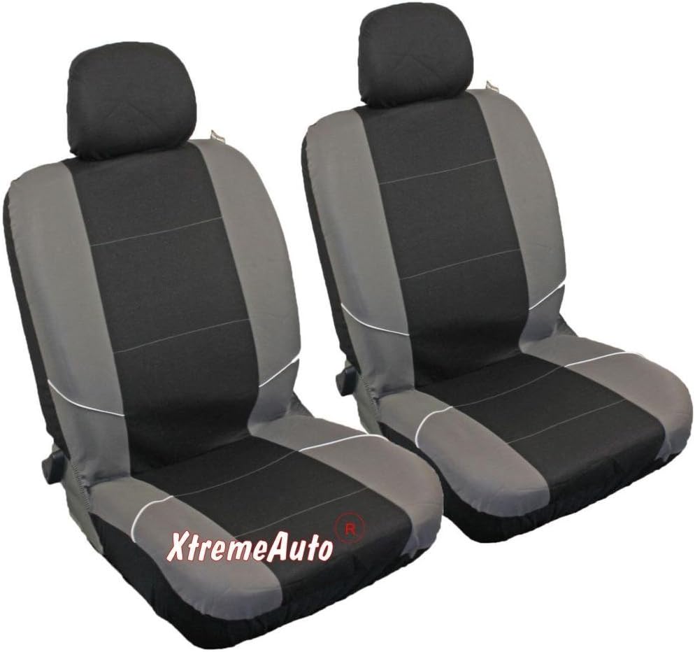 XtremeAuto® Universal Fit Front Pair Of Car Seat Covers BLACK GREY