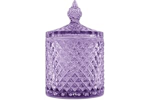 Sizikato Diamond Faceted Glass Candy Jar with Lid, 10oz Purple Decorative Jar, Nut Jar, Dried Fruit Storage Jar.