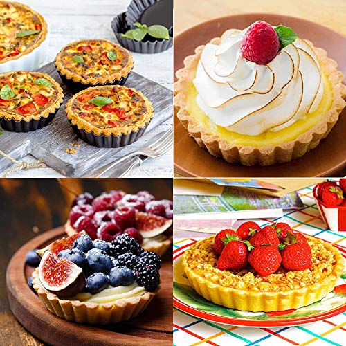 Gutsdoor Mini Tart Pan 4 Inch with Removable Bottom Quiche Pan Nonstick Round Quiche Pie Pan Set of 6 (4 Inch)