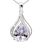 ALOV Jewelry Sterling Silver happy retirement Cubic Zirconia Pendant Necklace