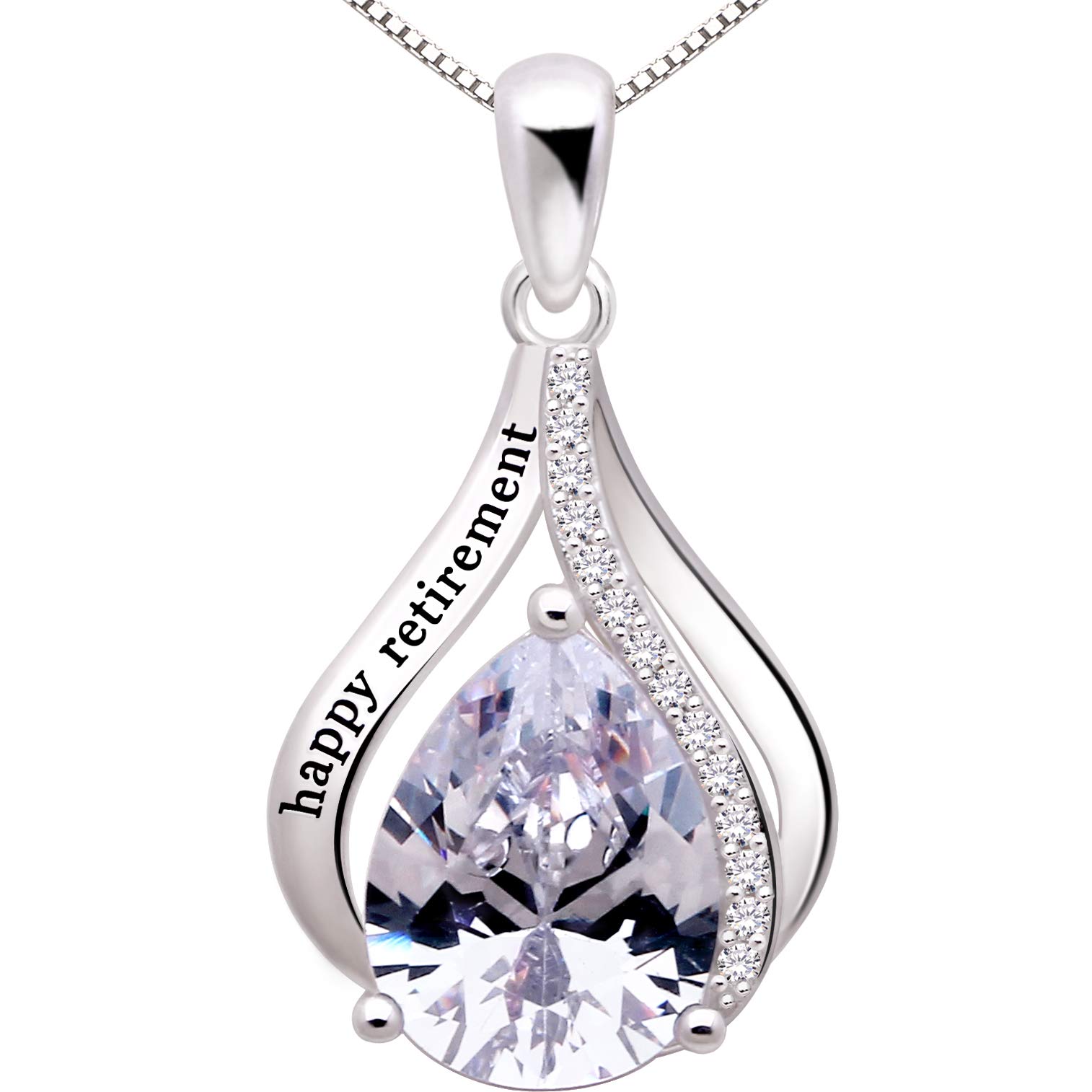 ALOV Jewelry Sterling Silver happy retirement Cubic Zirconia Pendant Necklace