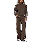 Nirovien Womens Sweat Set Track Suits 2 Piece Outfits Matching Lounge Set Piping Zip Up Sweatshirt Wide Leg Pants