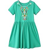 Bumeex Toddler Girls Summer Dress Clothes Cotton Casual Cartoon Print Short Sleeve Dresses Girls Sundress 1-7 Years