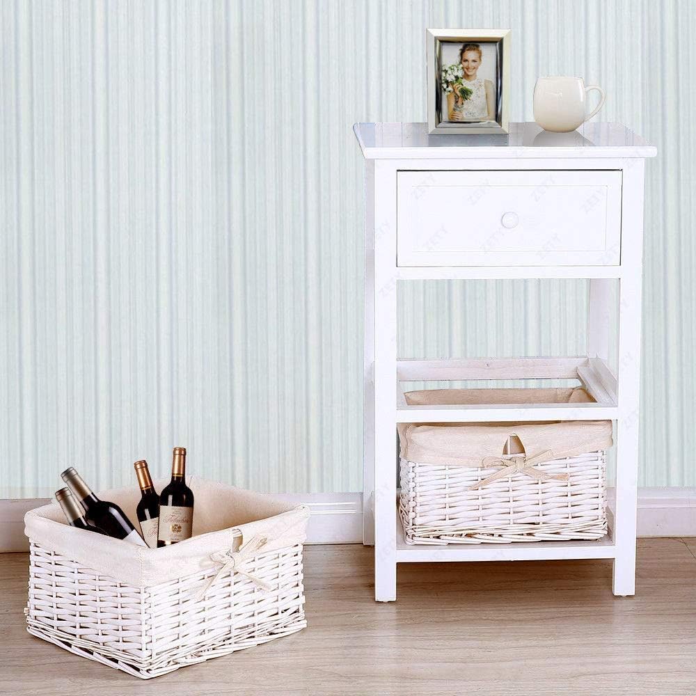 Giantex Nightstand with Drawers Wooden, W/ 2 Storage Baskets and Open Shelf for Bedroom, Bedside Sofa End Table (2, White): Kitchen & Dining