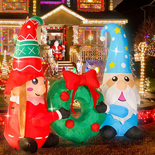 Rocinha 6 FT Christmas Inflatables Christmas Gnomes with Wreath