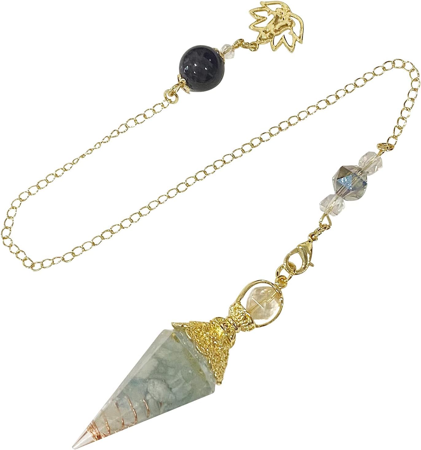 TOFBS Chakra Resin Gemstone Pendulum Gradient Healing Stones Pendulum Flower Wire wrap Pendulum Pendant with Chain for Reiki Healing Dowsing Scrying Balance Meditation Bracelet (Gold*Aquamarine)