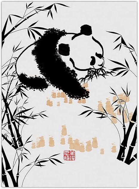 Amazon インクパンダ竹ポスターフリーハンド動物壁アートパネル中国風水墨画白黒キャンバス絵抽象プリントリビング部屋モダン装飾の画 ウォールステッカー オンライン通販