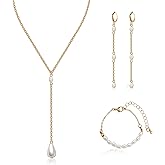 AILUOR Gold Jewelry Set for Women - 14K Gold Plated Pearl Necklace & Earring Set with Drop Earrings, Bracelets, Choker Necklace - Dainty Wedding Pearl Jewelry