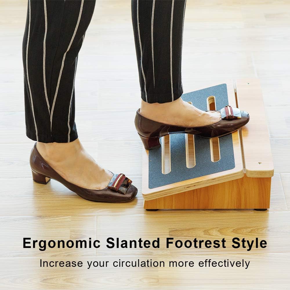 StrongTek Under Desk Foot Rest for Home and Office Chairs, Portable Ergonomic Posture Support for PC Gaming or Work Standing Desks, Slanted Non-Slip Step Stool, Wood: Furniture & Decor