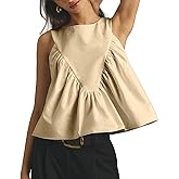 Shiyifa Womens Peplum Babydoll Tops Shirred Swing Tank Tops Pleated Flowy Loose Fit Ruffled Vests