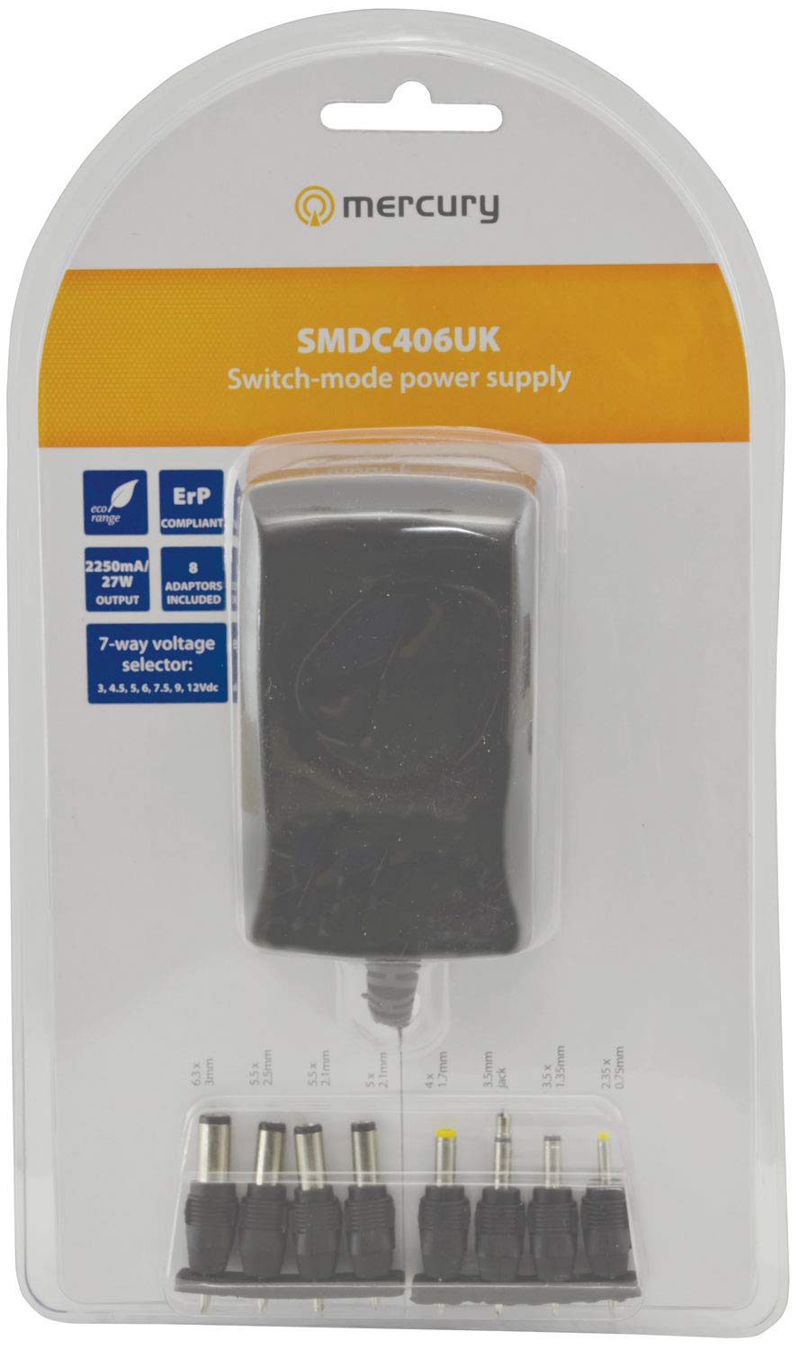 Mercury | Energy Efficient Switch-mode Power Supply with Multiple Adaptors & Adjustable Voltage | 2250mA