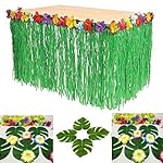 Adorox 1 Table Skirt Hawaiian Luau Hibiscus Green Table Skirt 9ft Party Decorations (Green (1 Table Skirt))