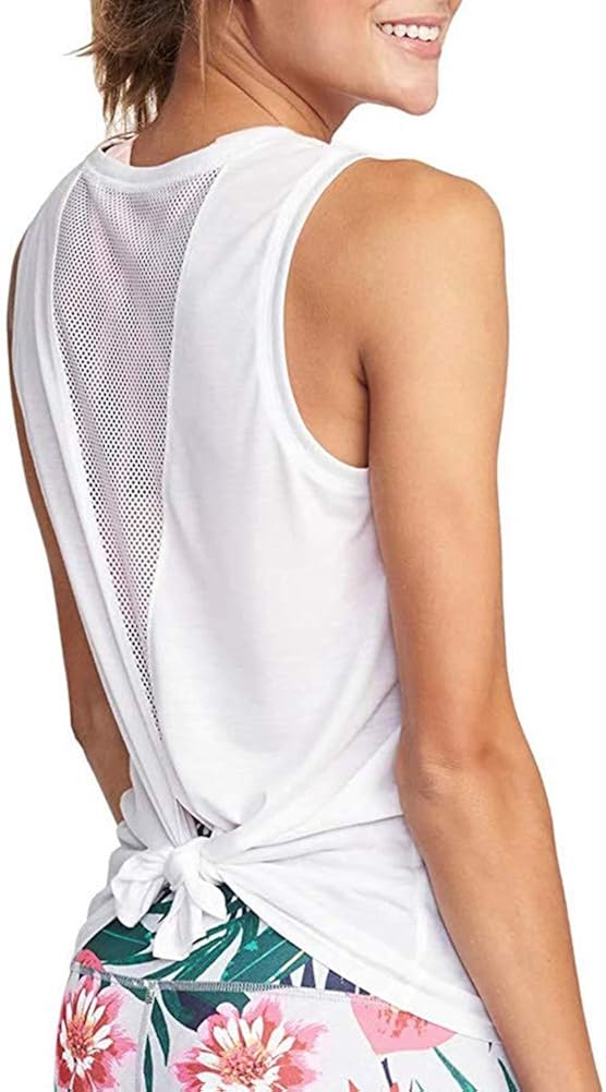 Gym Sleeveless Yoga Shirts Mesh Breathable Sport Tops White Womens