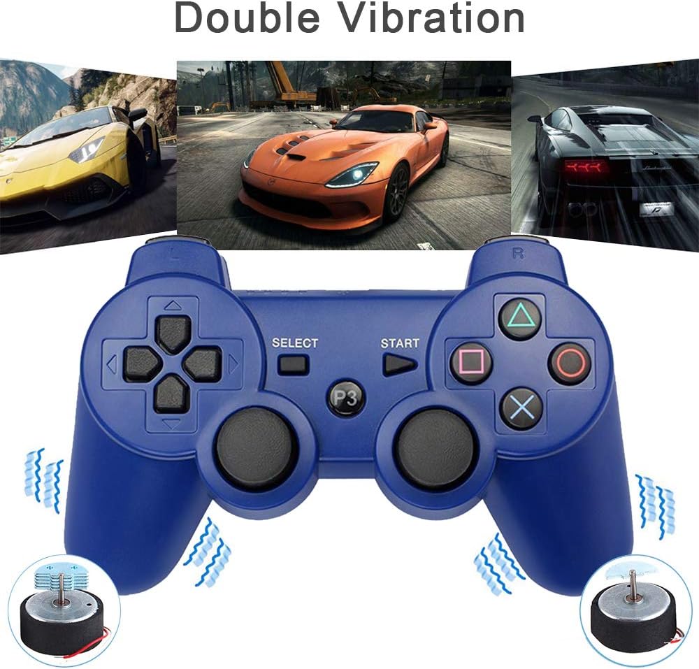 Autker PS3 Controller Wireless 2 Pack Playstation 3 Controller Double Vibration for PS3 with 2 Charging Cable (Blue+Green): Electronics