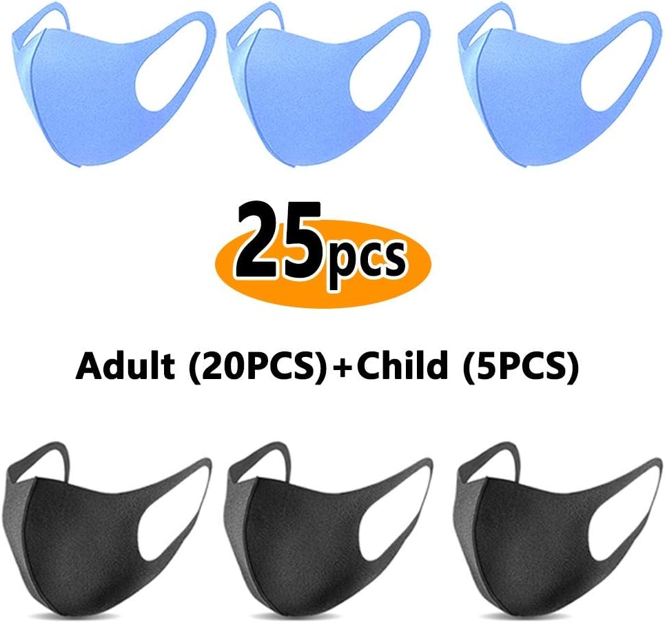 Buzhong Anti Dust Face Mouth Masks Unisex Black N95 Respirator Safety Masks Reusable Washable Fashion, Anti Pollution, for Cycling Camping Travel Men Women BlackAdult (20PCS)+Child (5 PCS)