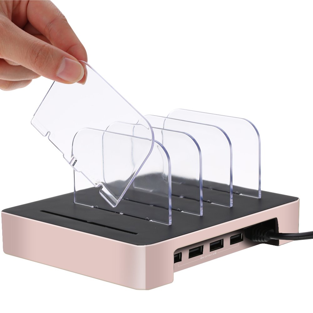 Charging Station,XPLUS 4 Ports USB Charging Station Organizer,Faster Charging Stand Universal Detachable Multi-Device Charger Compatible for iPhone,iPad ,Samsung Galaxy S8,Cell Phones,Tablets(Rose Gold)