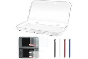 BSUZUN 3-in-1 Accessories Kit for Nintendo New 3DS XL/LL – Clear Hard Case + Screen Protectors (Tempered Glass & PET) + 4 Stylus Pens – Protective Bundle Compatible with New 3DS LL/XL