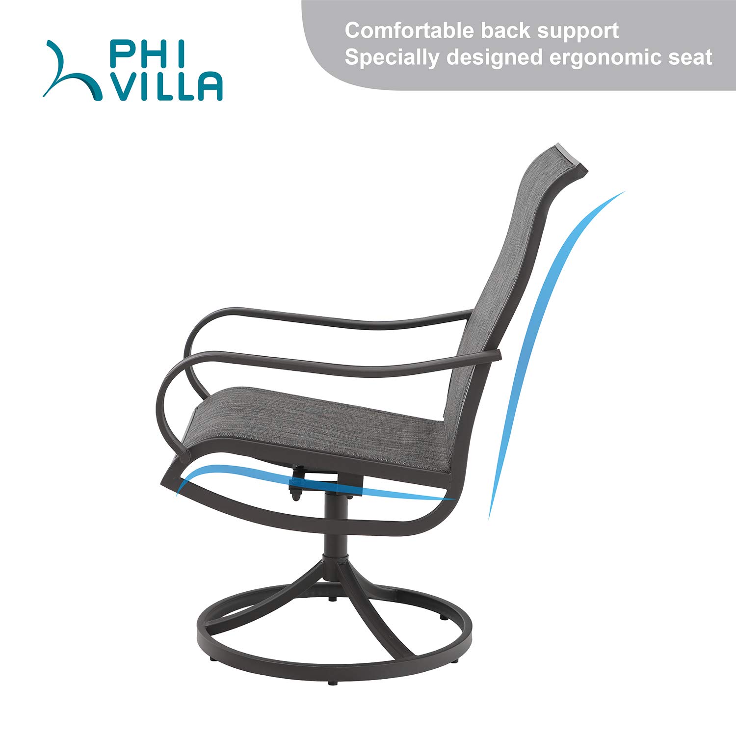 PHI VILLA Patio Swivel Rocker Chair Outdoor Kitchen Garden Dinning Chair Patio Furniture Bistro