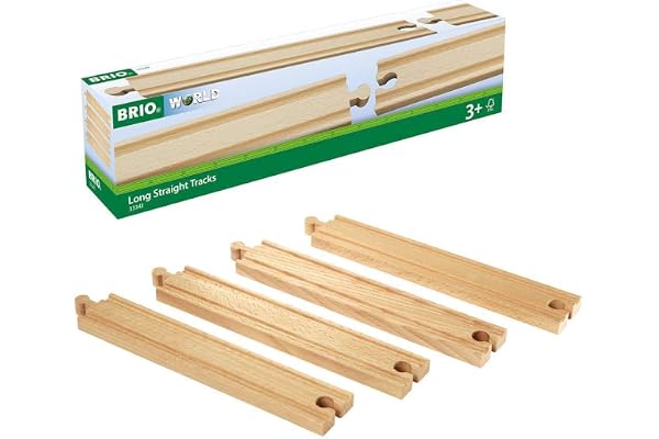 BRIO World 33341-4 Piece Long Straight Wooden Train Tracks | Expandable & Compatible Railway Set | Engineered for Kids Ages 3