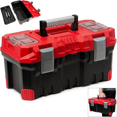 Werkzeugkasten leer | Kunststoff | Abschließbar | 19' | Klickverschlüsse | Antirutsch Griff | viele Unterteilungen - Werkzeug
