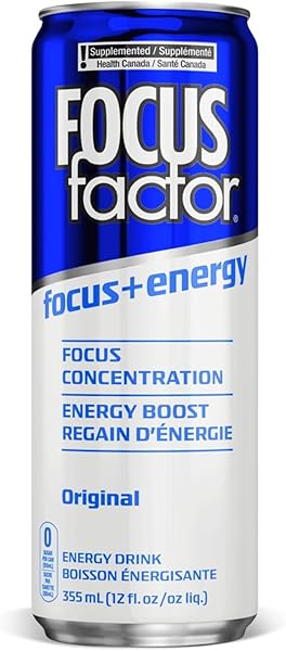 FOCUS FACTOR ENERGY DRINK – 12 X 355ML CANS (ORIGINAL FLAVOUR) – WITH FOCUS + ENERGY – LIGHTLY CARBONATED, SUGAR FREE, LOW CALORIE WITH VITAMIN B6 & VITAMIN B12