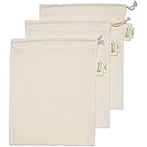Simple Ecology Reusable Grocery Produce Shopping and Storage Bags, Organic Cotton Muslin, Small 3 pack