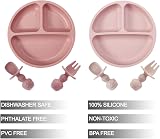 PandaEar 2 Pack Silicone Baby Suction Plates with 2 Spoons 2 Forks Pink view 2