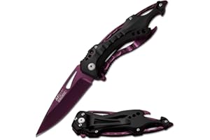 MTECH USA Folding Knife, 3.75-Inch Half-Serrated Blade, Titanium Coating, Glass Breaker, Pocket Clip