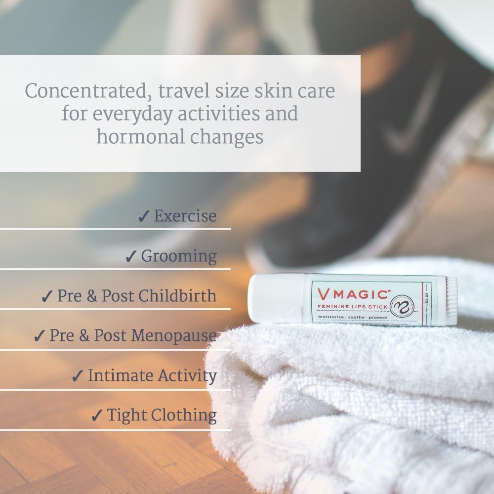 Vmagic Organic Vulva Balm & Intimate Skin Care, Vaginal Moisturizer & Personal Lubricant - Relieves Dryness, Itching, Burning, Redness, Chafing, Odor, Menopause Symptoms - Feminine Lips Stick (.65oz): Health & Personal Care