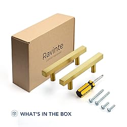 Ravinte 5 Pack Gold Cabinet Handles 3 Inch Brushed