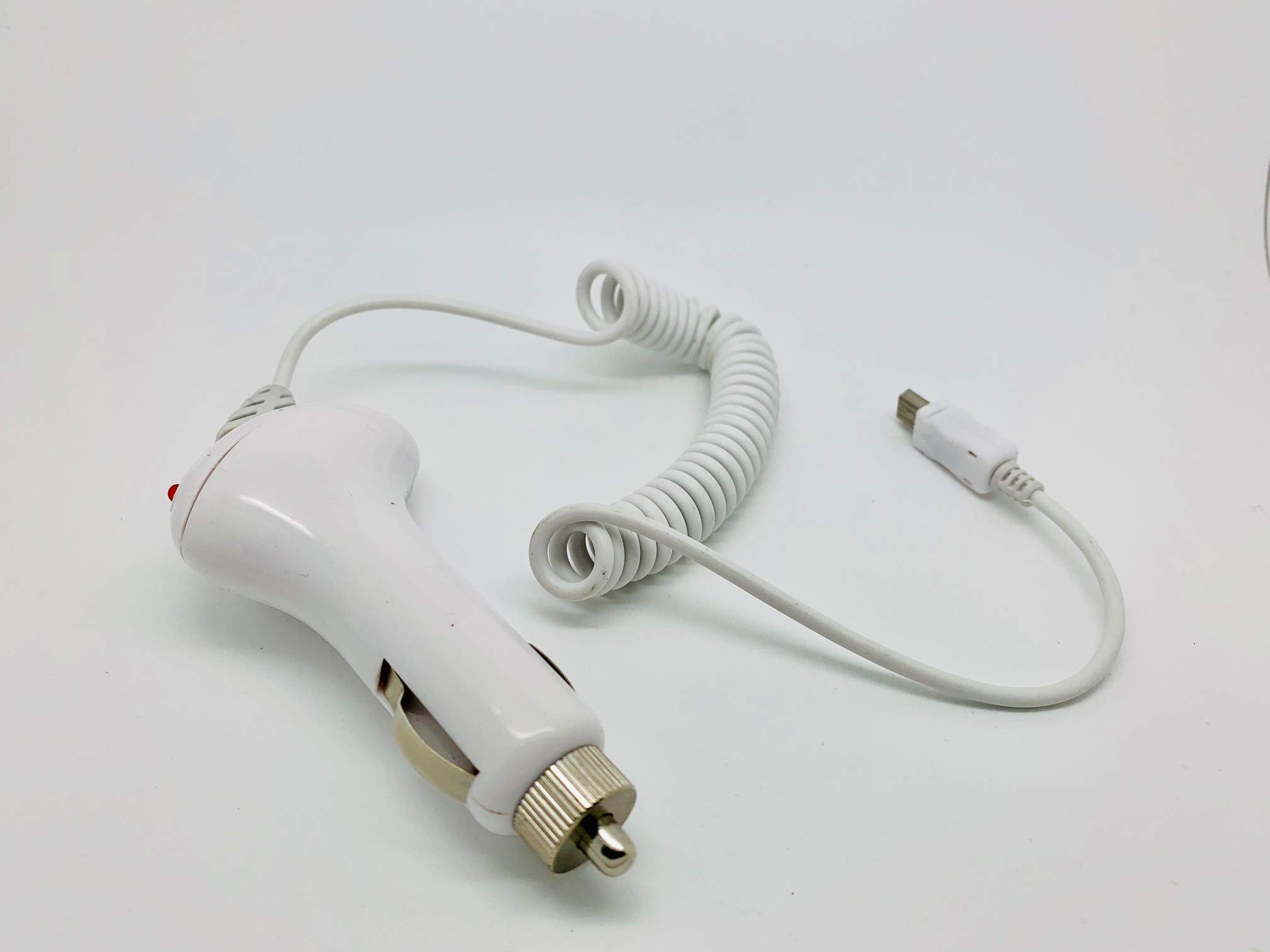 Car Charger White Mini USB Coiled Cable with Straight Female Mini USB Connector. Suitable For Dash Cameras. Premium Power Supply Lead