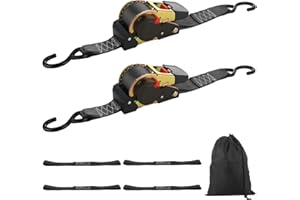LISHINE 2 Pack 2 Inch Retractable Ratchet Straps Heavy Duty 15ft Self Retracting Tie Down Straps with S Hook, 3310 LBS Break Strength, AutoRetract Ratchet Straps for Motorcycle, Kayak, ATVs, Boats