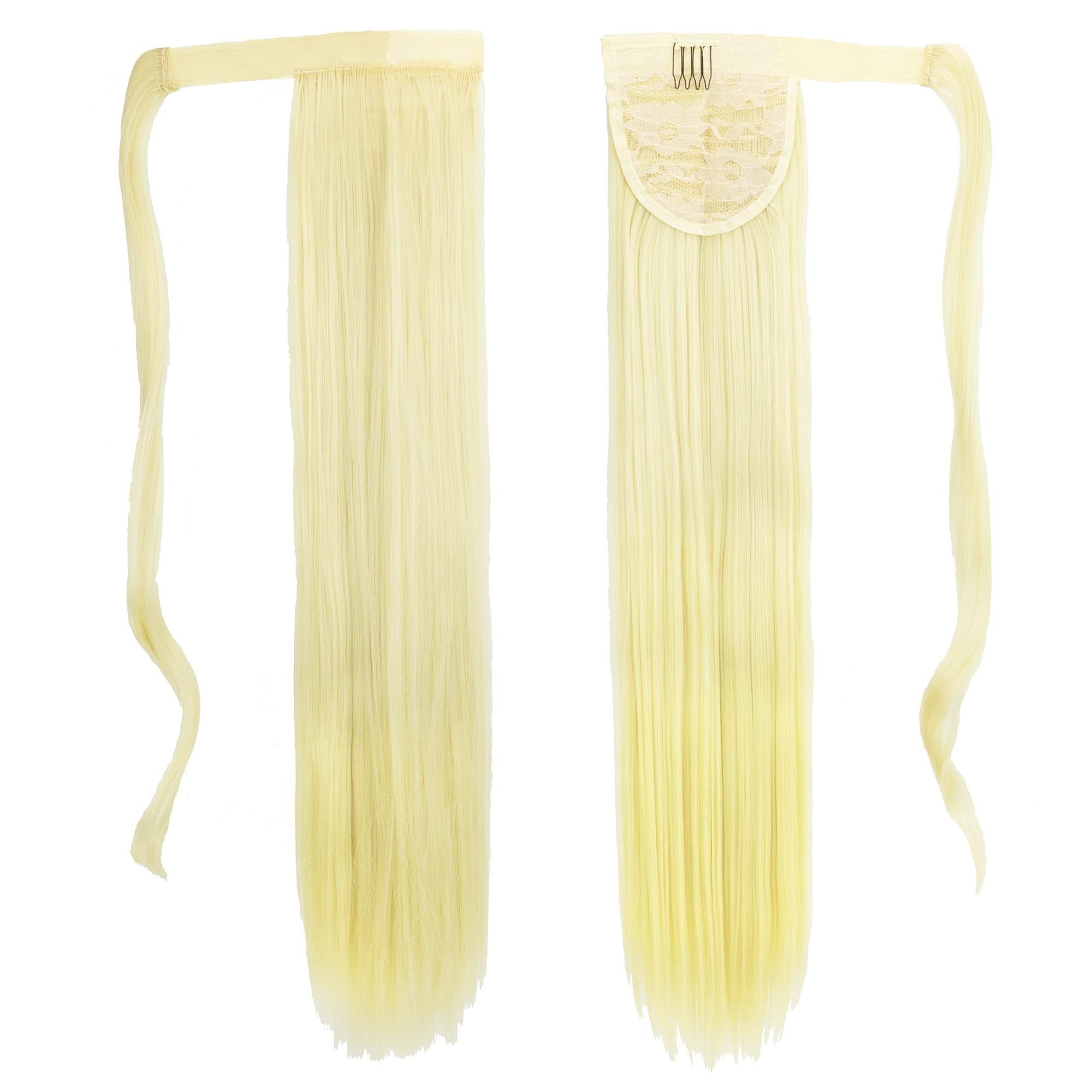 IMISSU Long Straight Wrap Around Ponytail Extension Synthetic Hair Extensions Clip in Ponytails Hairpiece for Women (613 Blonde)