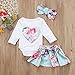 Newborn Baby Girls Floral Heart Peach Print Romper Long Pants with Bowknot Headband Outfit Set (6-12 Months, Short Skirt)