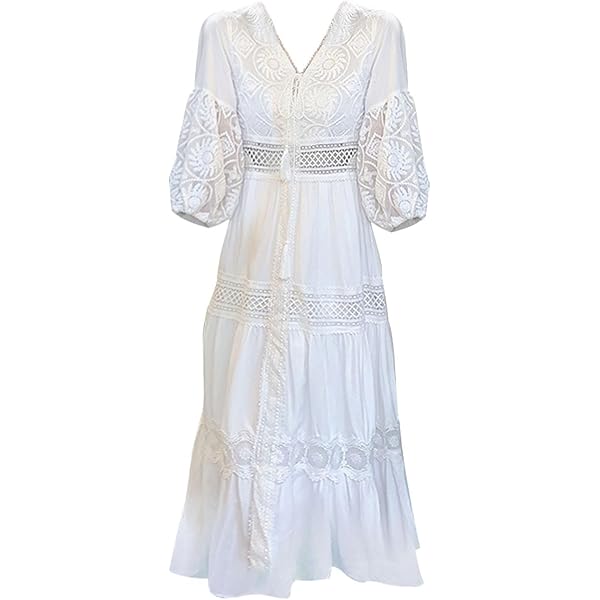knee length dresses for ladies Summer Flowy Boho A-line V back Chiffon Long Sleeve Wedding Dress with  Sleeves