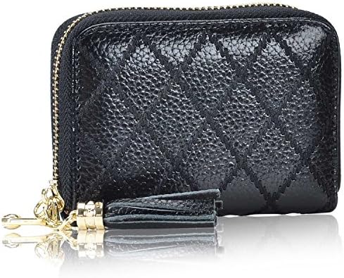 RFID Blocking Credit Card Case Organizer Genuine Leather Zip-Around Security Wallet