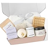 Natural Amor 8-Piece Spa Gift Set with Blanket – Self-Care Box with Lavender Body Butter, Soap, Candle – Blanket with Grey Ribbon Gift for Women, Birthday, Holiday