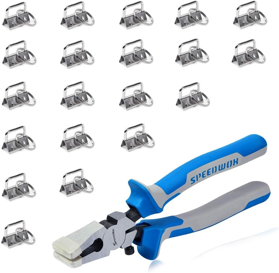SPEEDWOX 20PCS Sliver 1" Key Fob Hardware Set - Key Fob Plier, Glass Breaking Pliers with Rubber Tips and Adjustable Screw