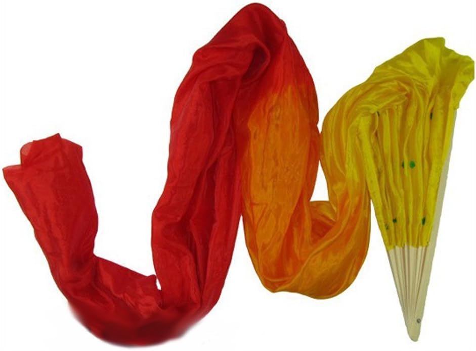 Vktech 3 Color Gradient Flame Dancing Fan Belly Veil for Party Stage Performance