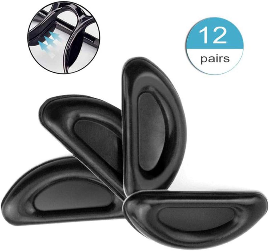 Eyeglass Nose Pads, Stick on Anti-Slip Adhesive Soft Silicone Nose Pads for Glasses, Eyeglasses, and Sunglasses 2mm- 12 Pairs (Black)