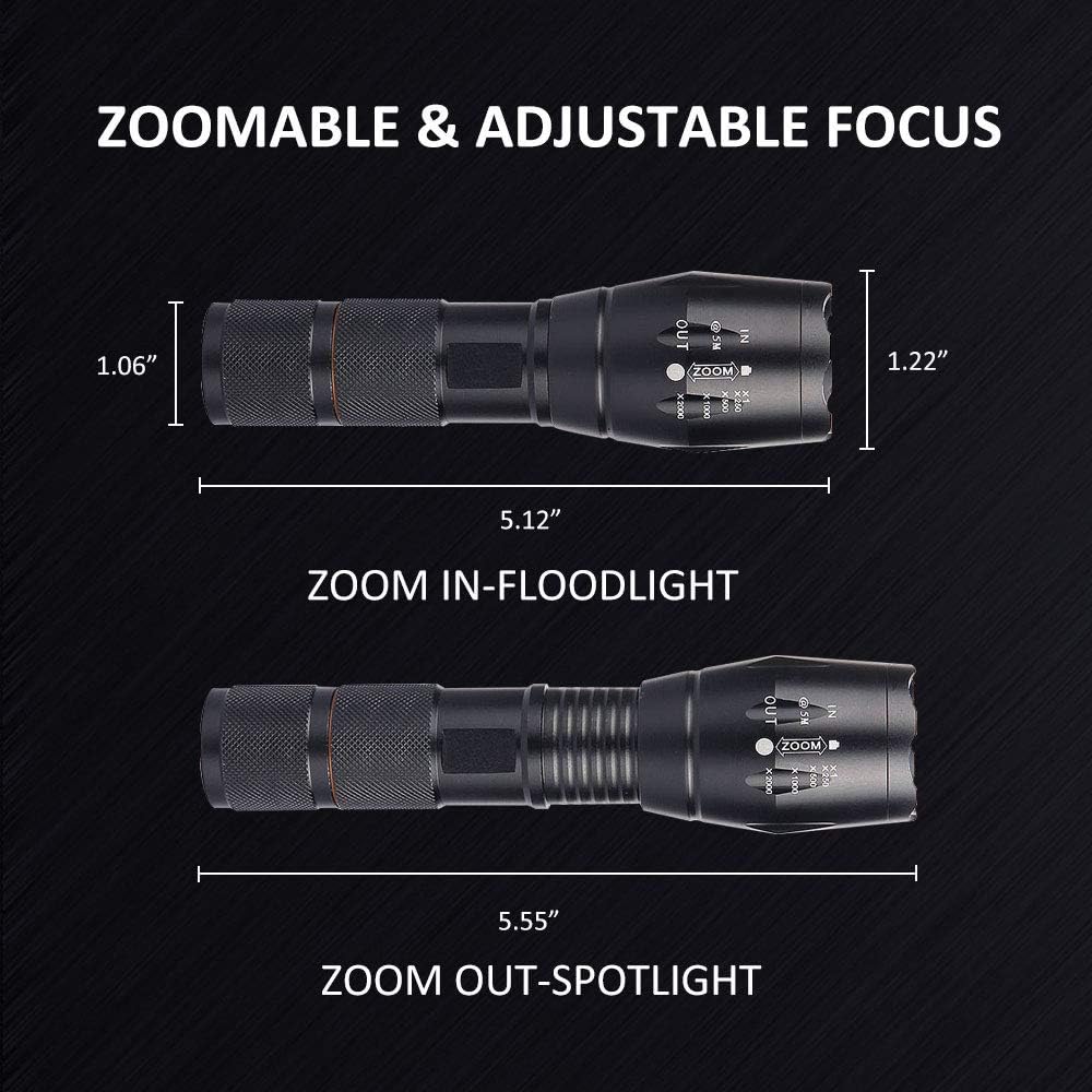 Flashlights, SONATA LED Tactical Flashlight (2 PACK), Handheld Light with High Lumens, Zoomable, 5 Modes, Water Resistant, for Camping, Outdoor, Emergency, Everyday Flashlights - - 