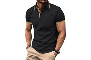 HMIYA Mens Short Sleeve Polo Shirts Button Color Block Cotton Tops