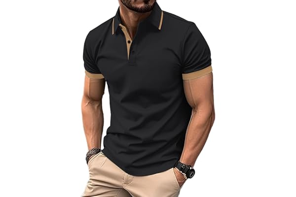 HMIYA Mens Short Sleeve Polo Shirts Button Color Block Cotton Tops | Color Block, Golf Polo, Button Up, Henley, Comfy Cotton