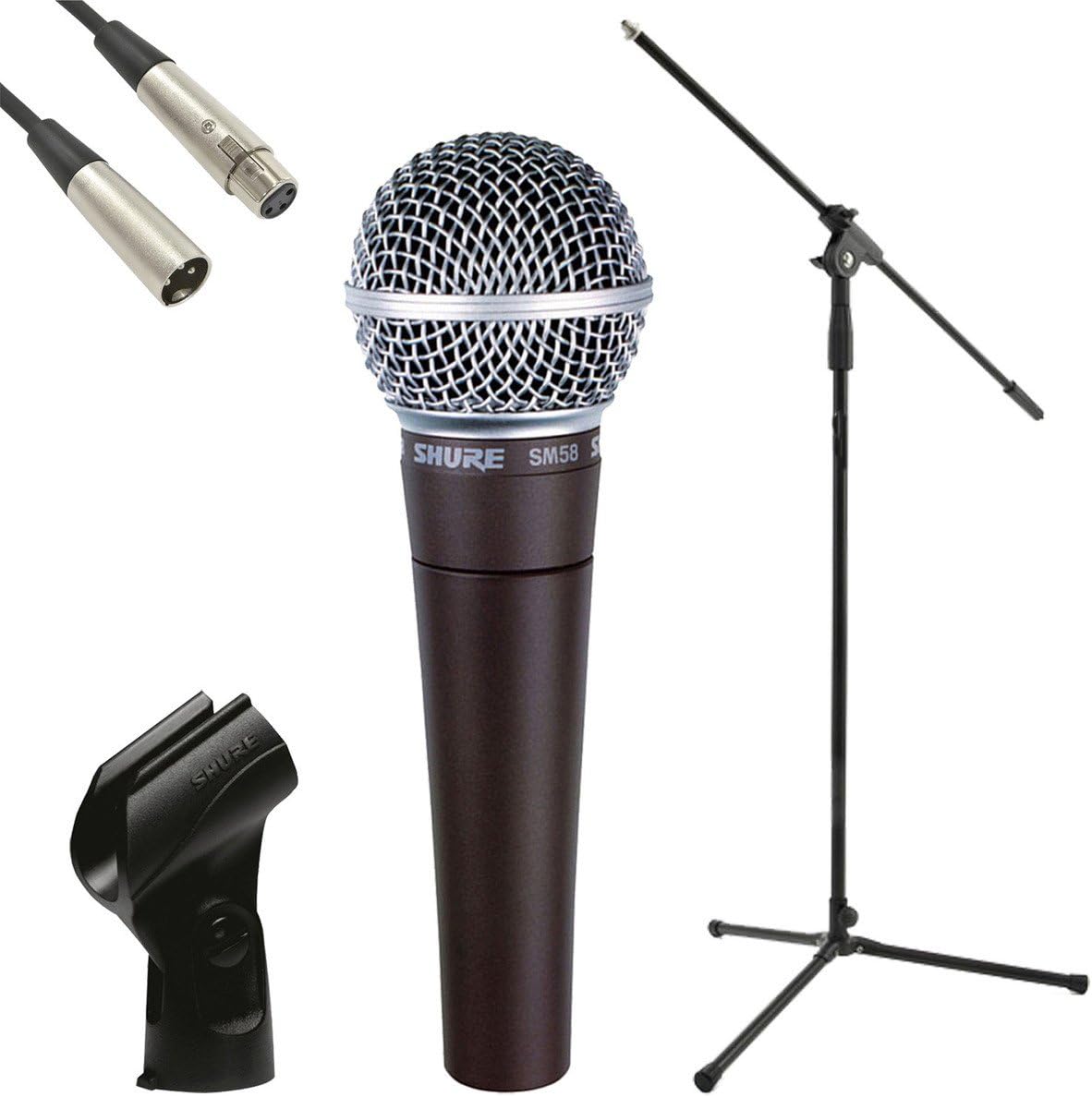 SHURE SM58 Dynamic Microphone, JB's Mic Stand, JB's 6 Metre XLRXLR