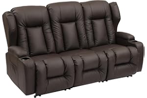 SAMERY 77" RV Loveseat Recliner Sofa, 6" Wall Hugger Reclining Loveseat with Flip-Down Backrest, Manual Faux Leather Recliner Sofa Couch for Living Room RV Theater Seating with Cup Holder