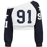 SOLY HUX Girl's Graphic Y2k Jersey Sweatshirt Number Print Off the Shoulder Long Sleeve Casual Fall Pullover Tops